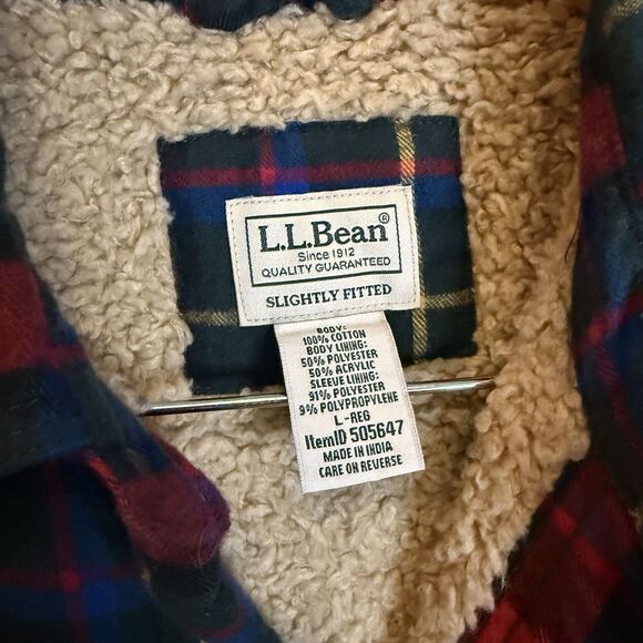 LLBean Men’s L Plaid Sherpa Lined Shirt Shacket Pockets Button Up Top - Picture 4 of 9